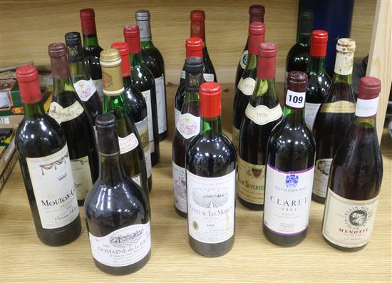 Twenty one bottles of mixed red wines